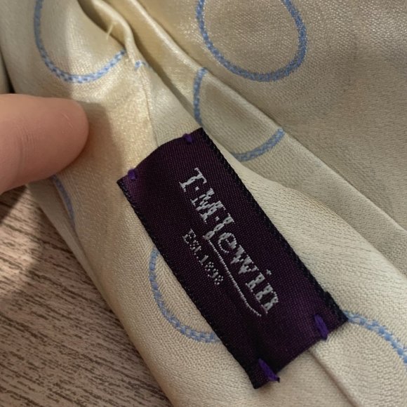 TM LEWIN Ivory Blue Circle Geometric Silk Neck Tie - Picture 6 of 7